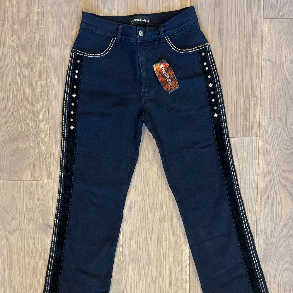 BrazilRoxx Black Size 8 Black Jeans w Embellished Trim
